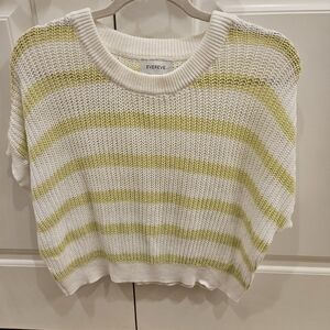 Evereve Women's Knit Sweater - White and Green Stripes
